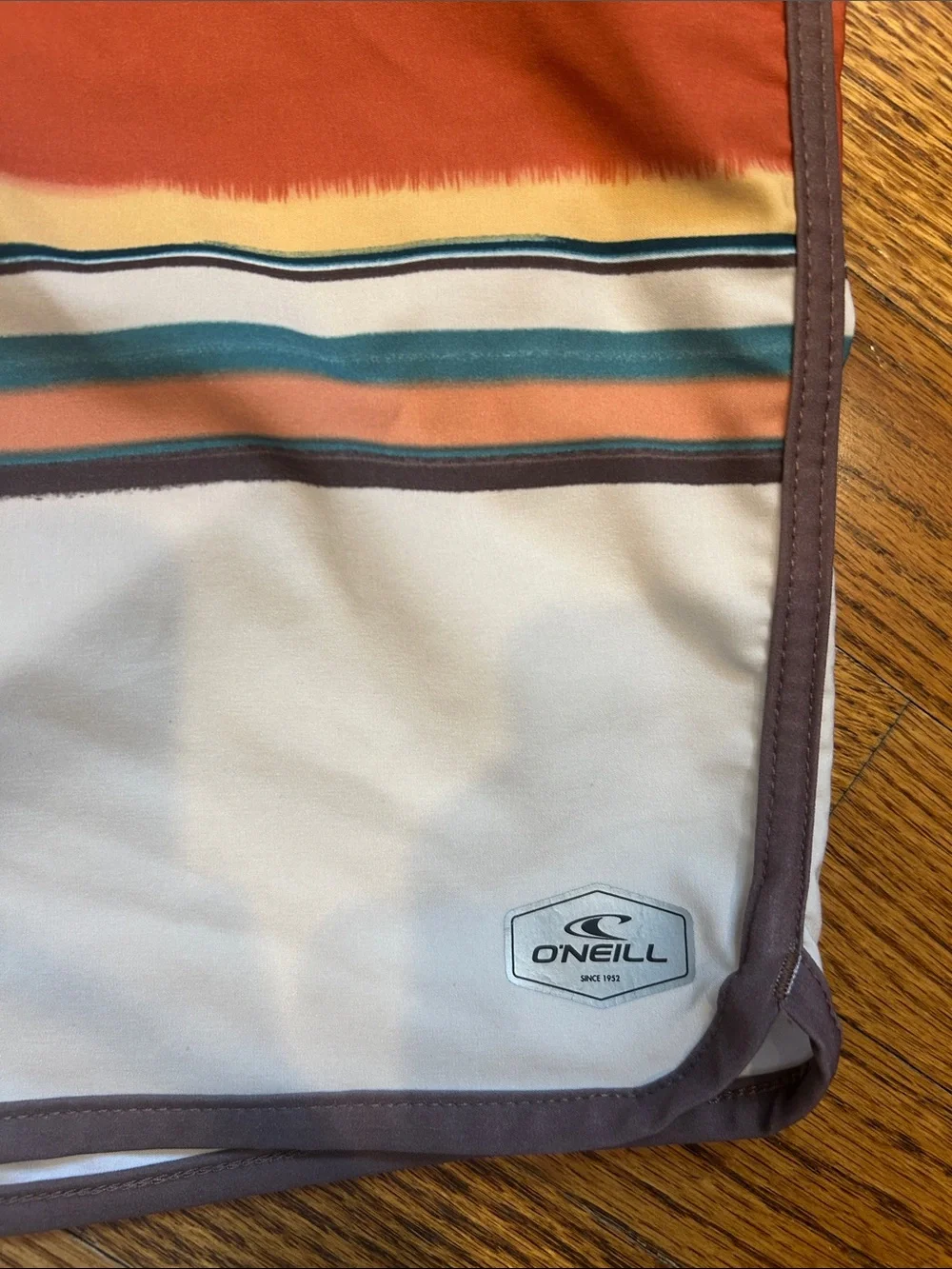O'Neill Men's Multi-Stripe Cream & Orange Swim Board Shorts - Size 32